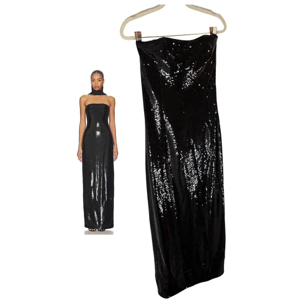 L'Academie Veleda Gown Sequin Strapless Column Maxi Party NYE Evening Formal M